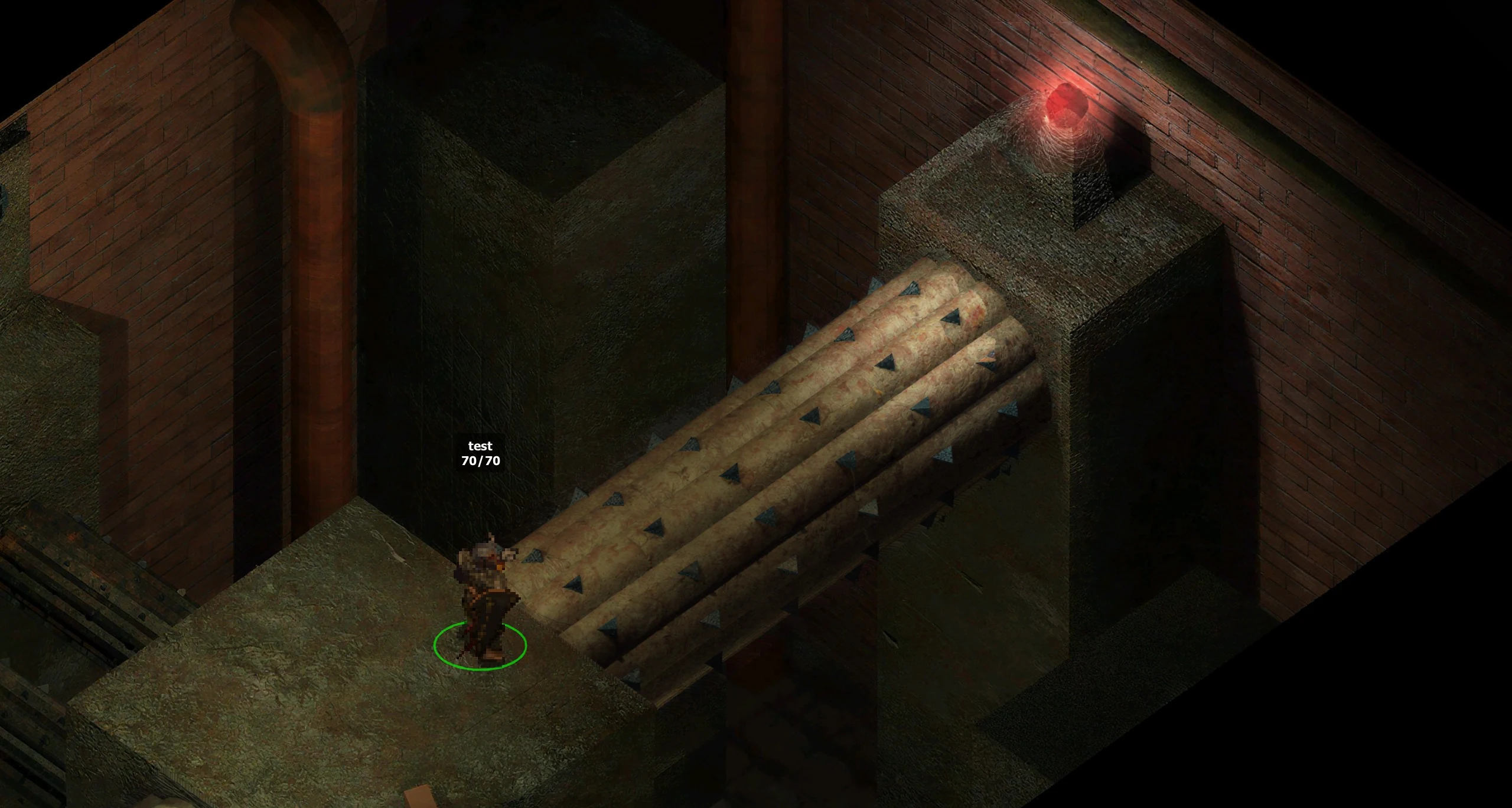 In-game BG2EE capture with treated scroll racks and a red crystal animation